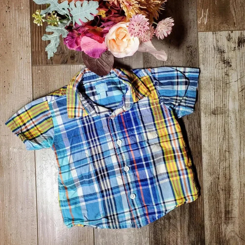 PLACE Newport 5 Shark Short Sleeve Collared Button Down Shirt Boys Size 12-18m